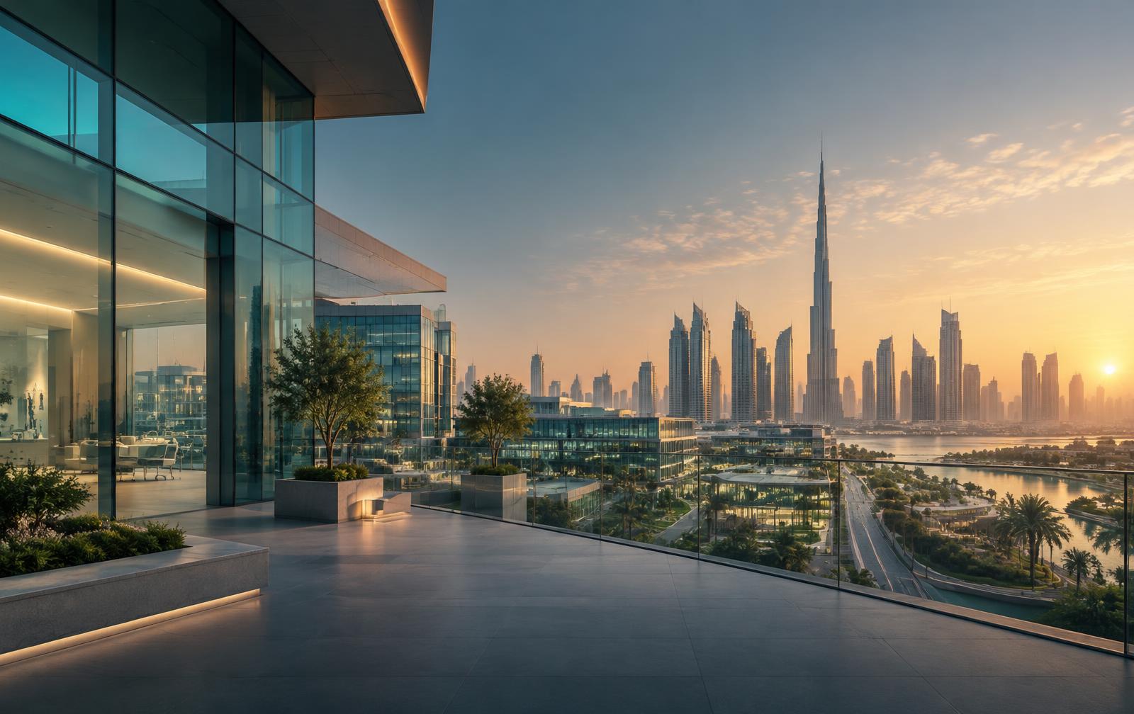 Dubai skyline viewed from a modern medical campus